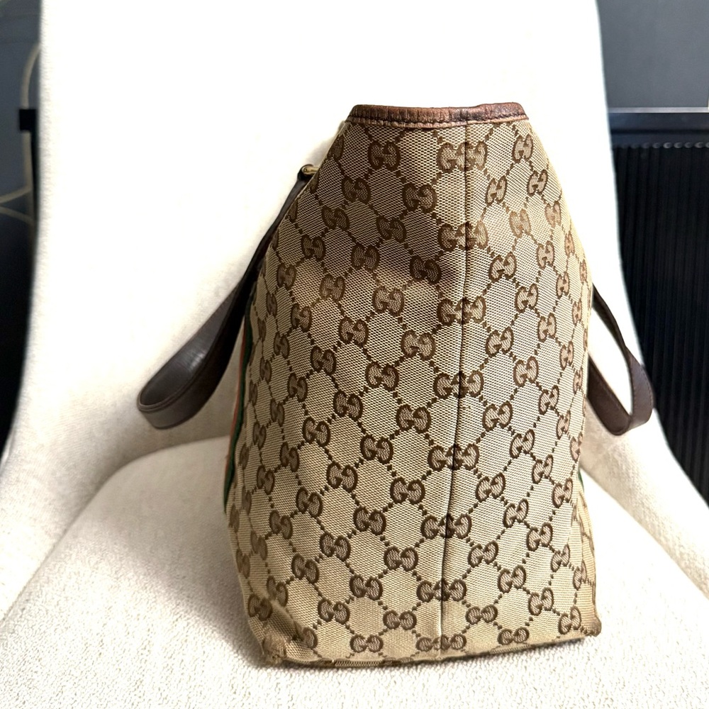 Gucci authentic Sherry Line open tote bag monogram brown canvas ribbon accents - Picture 5 of 16